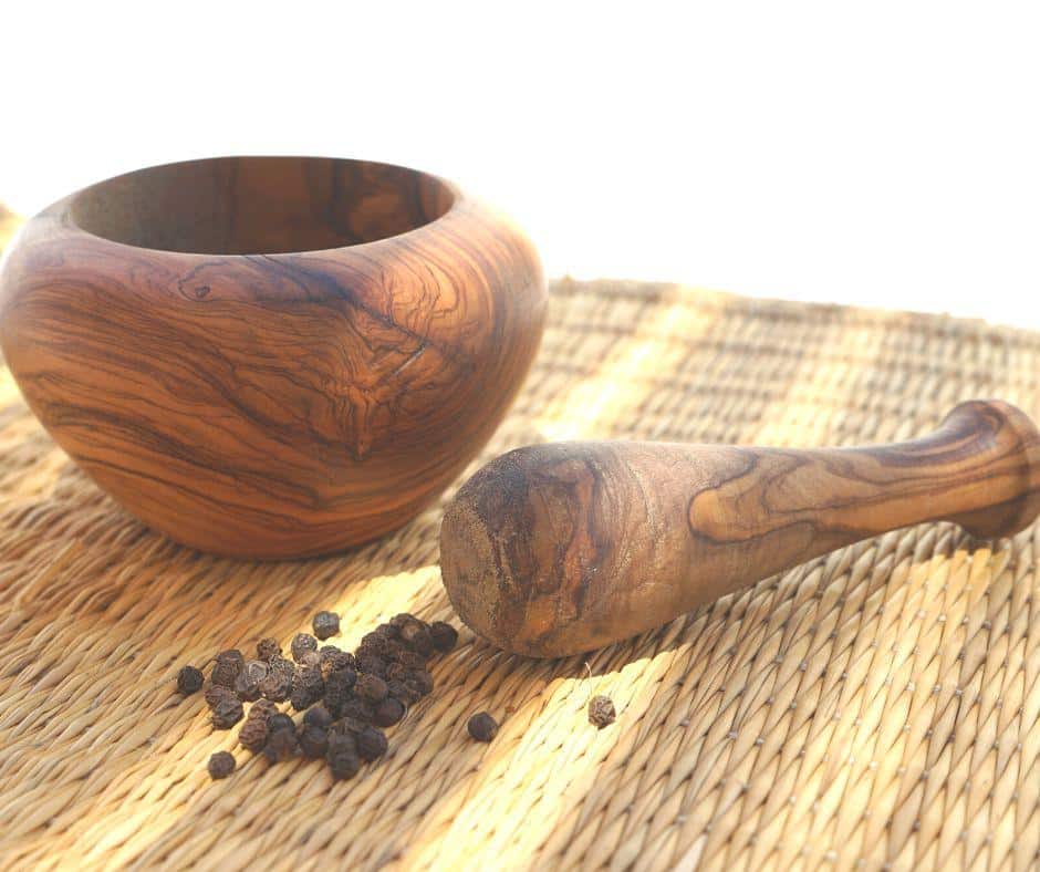 Mortier Et Pilon en bois d'olivier Fait main et Artisanale