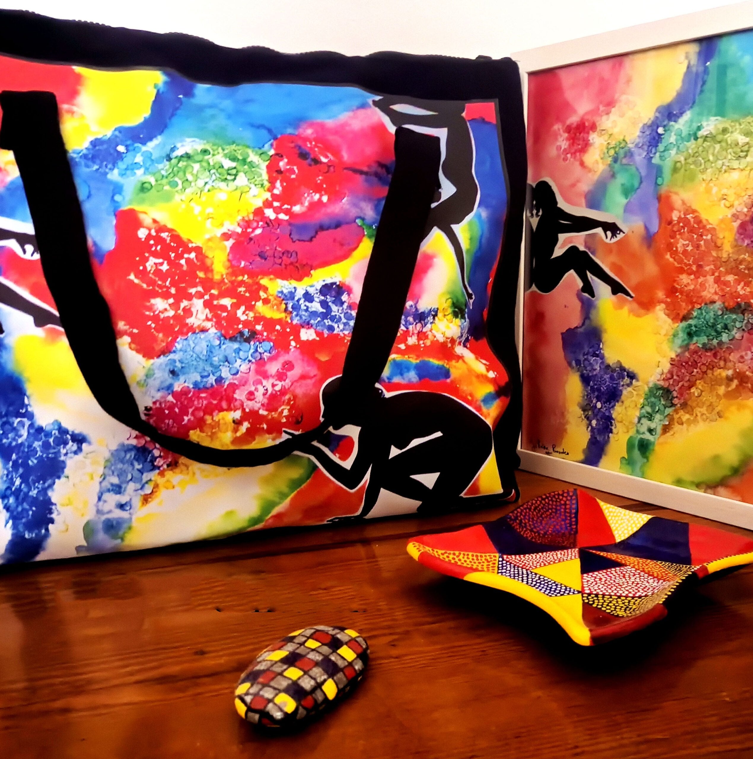 Large black handbag inspired by “Intense Movement” (35 x 40 cm)