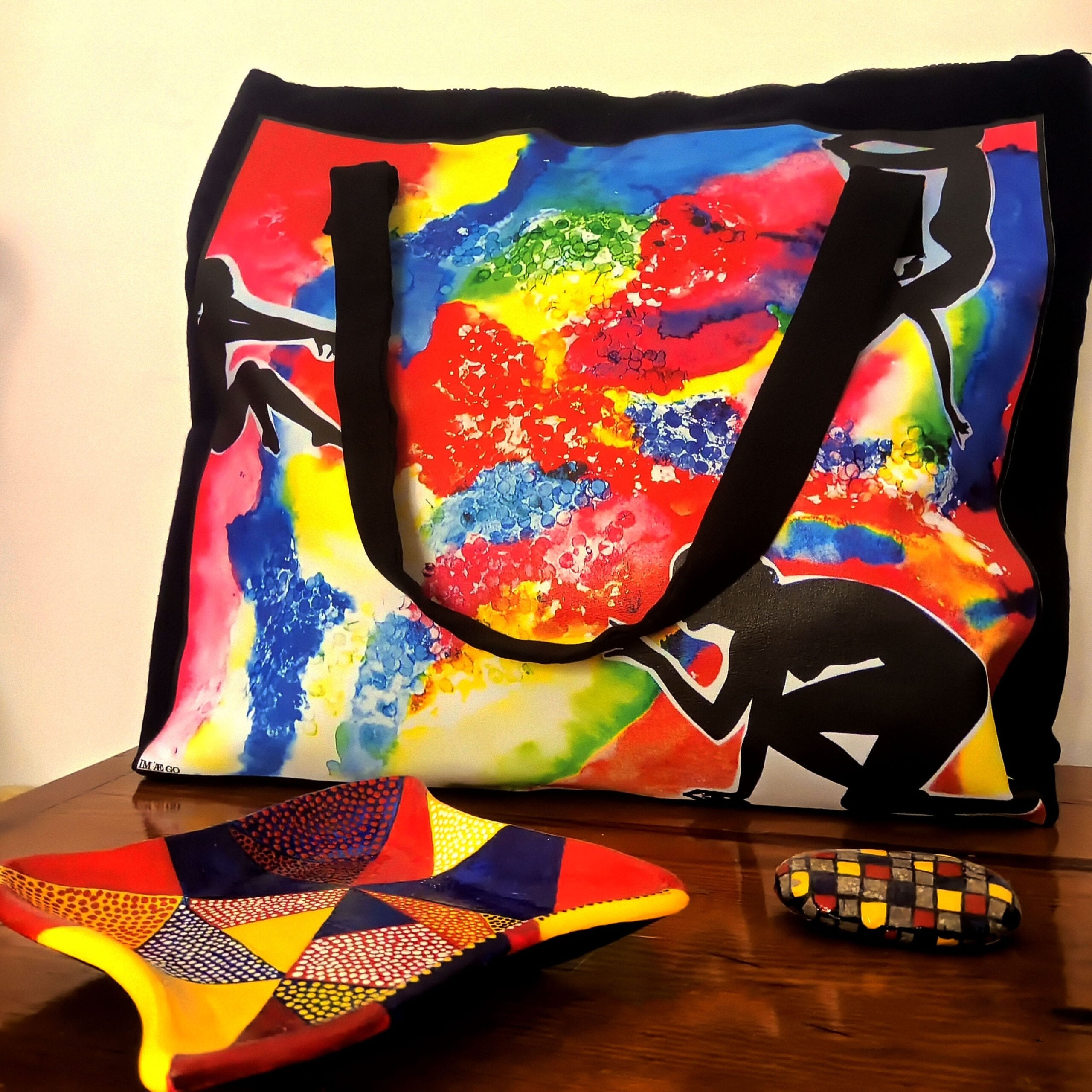 Large black handbag inspired by “Intense Movement” (35 x 40 cm)
