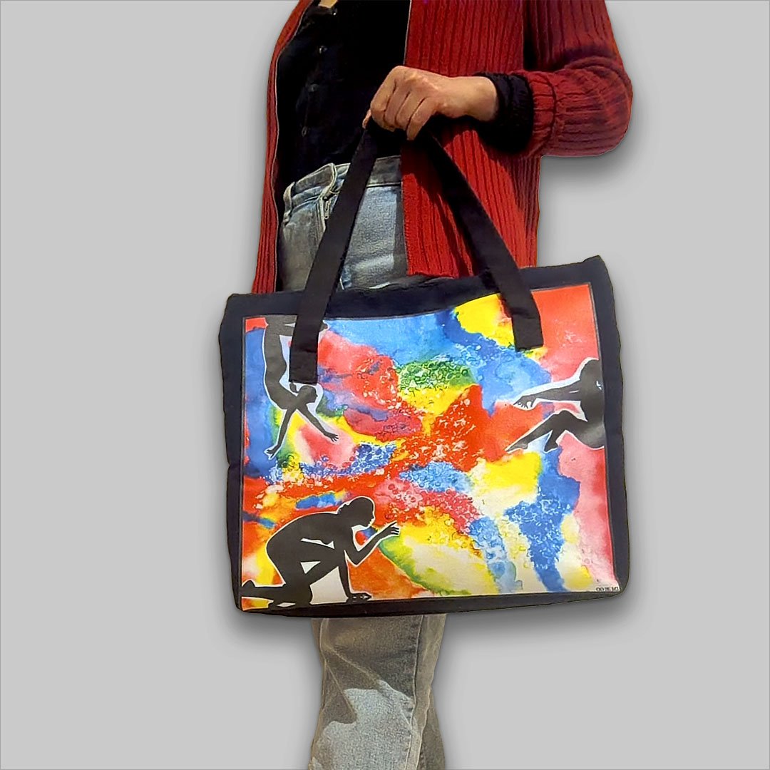 Large black handbag inspired by “Intense Movement” (35 x 40 cm)