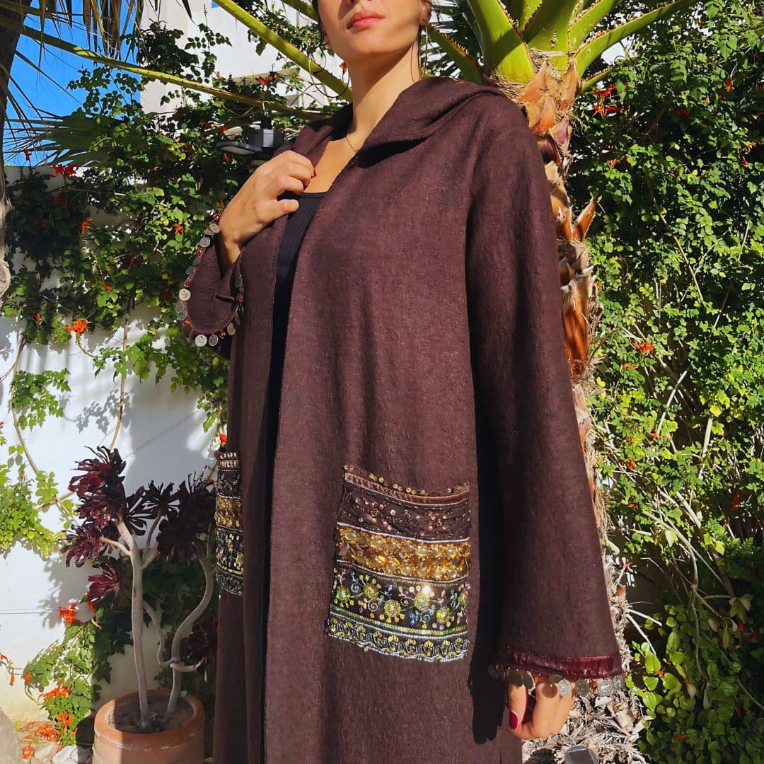Wool coat with pocket braid - Handmade