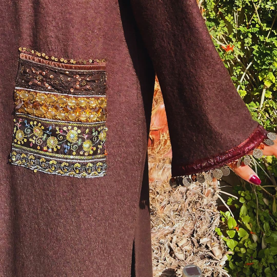 Wool coat with pocket braid - Handmade