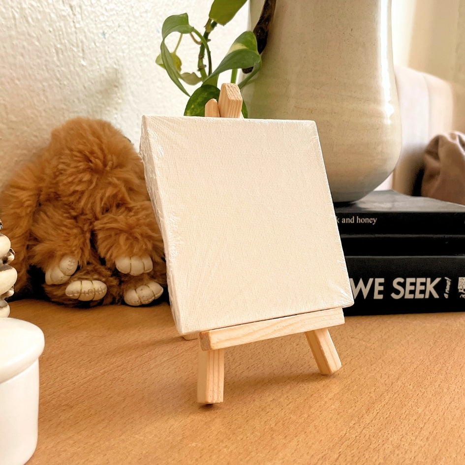 Mini Canvas on Wooden Easel - Creative Support and Handmade Decorative Painting (4 × 4 cm - 6 × 2.5 cm)