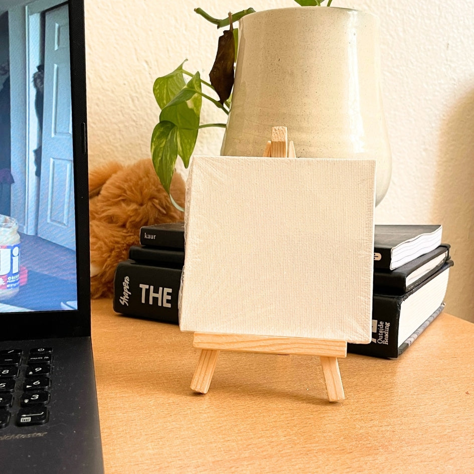Mini Canvas on Wooden Easel - Creative Support and Handmade Decorative Painting (4 × 4 cm - 6 × 2.5 cm)