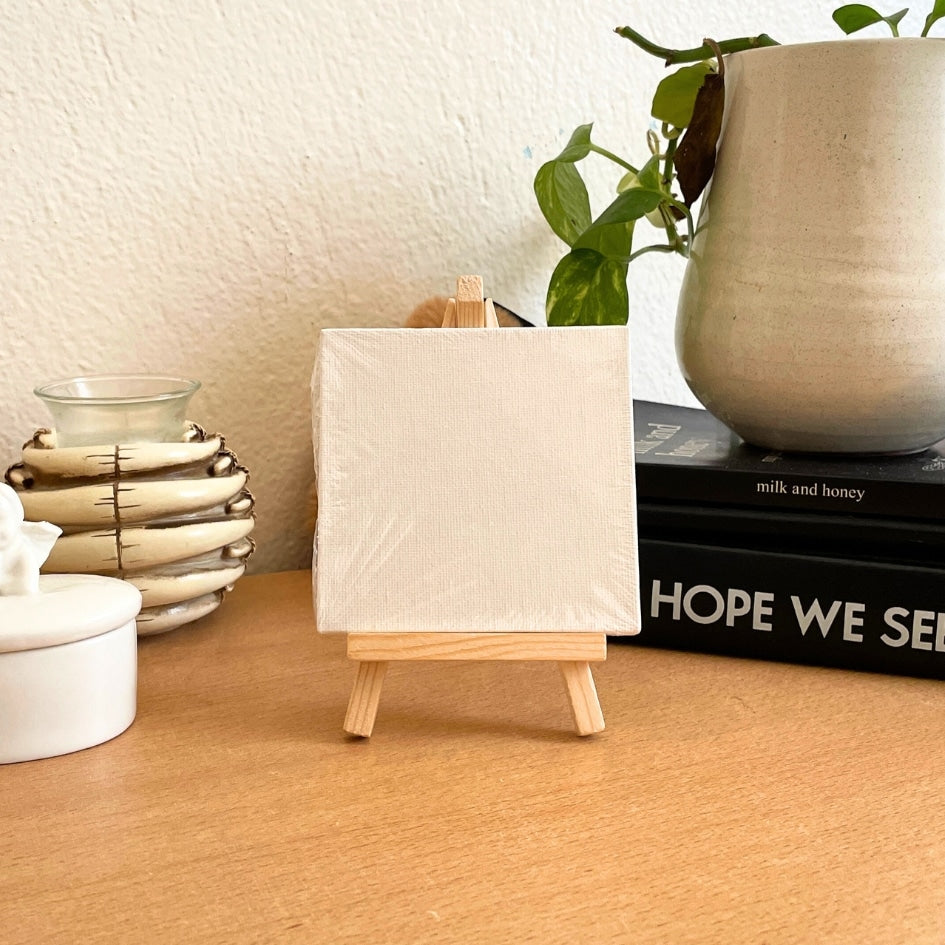Mini Canvas on Wooden Easel - Creative Support and Handmade Decorative Painting (4 × 4 cm - 6 × 2.5 cm)