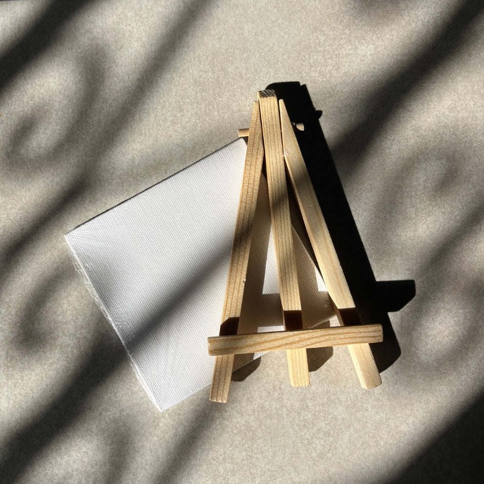Mini Canvas on Wooden Easel - Creative Support and Handmade Decorative Painting (4 × 4 cm - 6 × 2.5 cm)