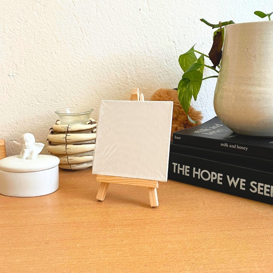 Mini Canvas on Wooden Easel - Creative Support and Handmade Decorative Painting (4 × 4 cm - 6 × 2.5 cm)
