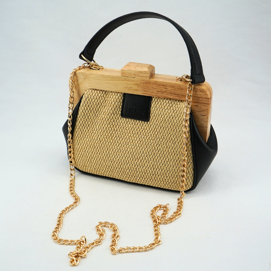 Mini sac Pochette the wooden kiss en bois et fibres