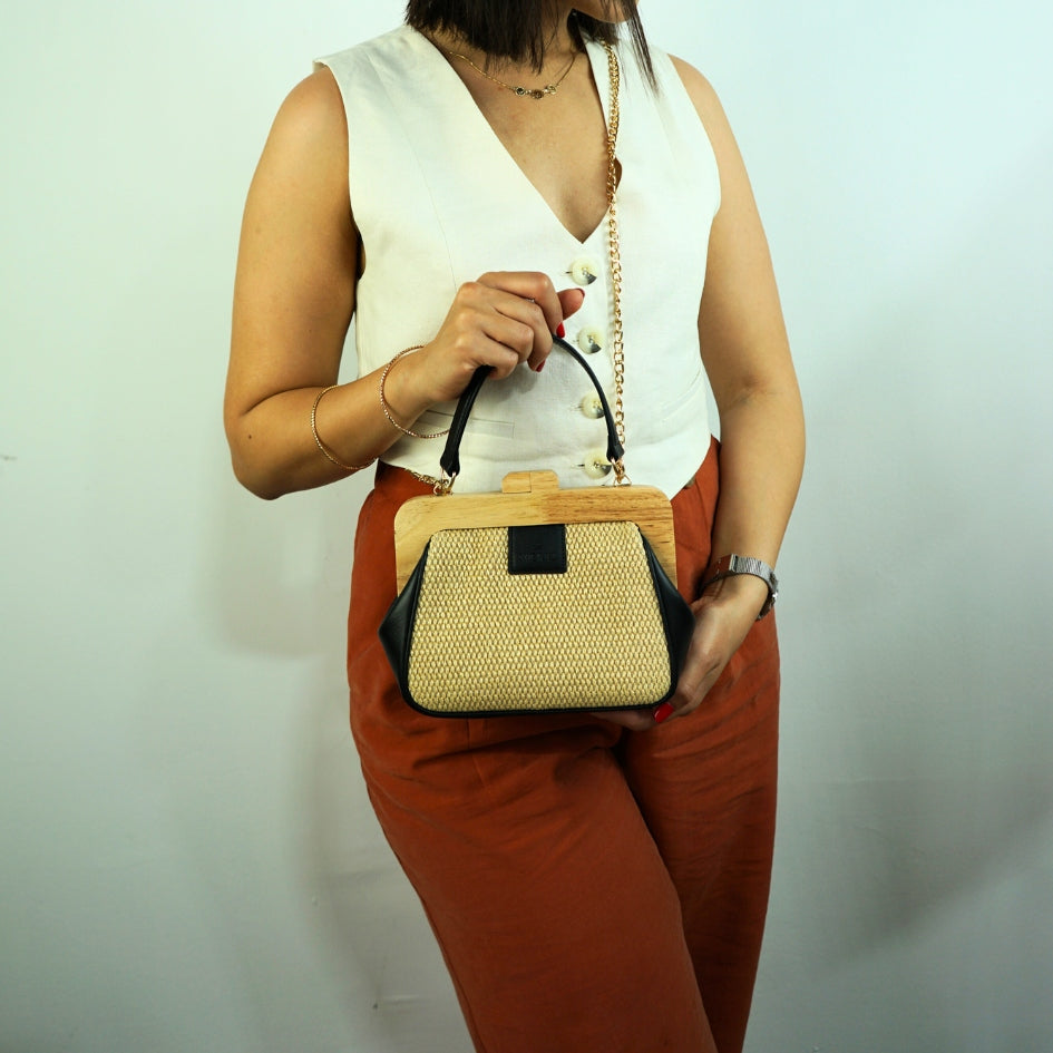 Mini sac Pochette the wooden kiss en bois et fibres