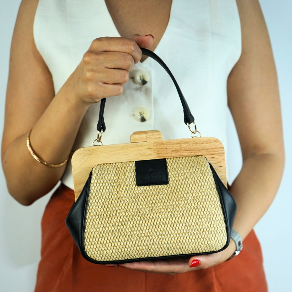 Mini sac Pochette the wooden kiss en bois et fibres