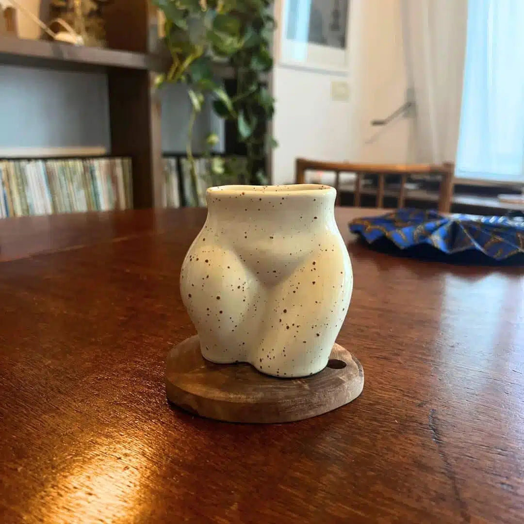 Mug à café avec sous-tasse en bois "Foufoun Power"