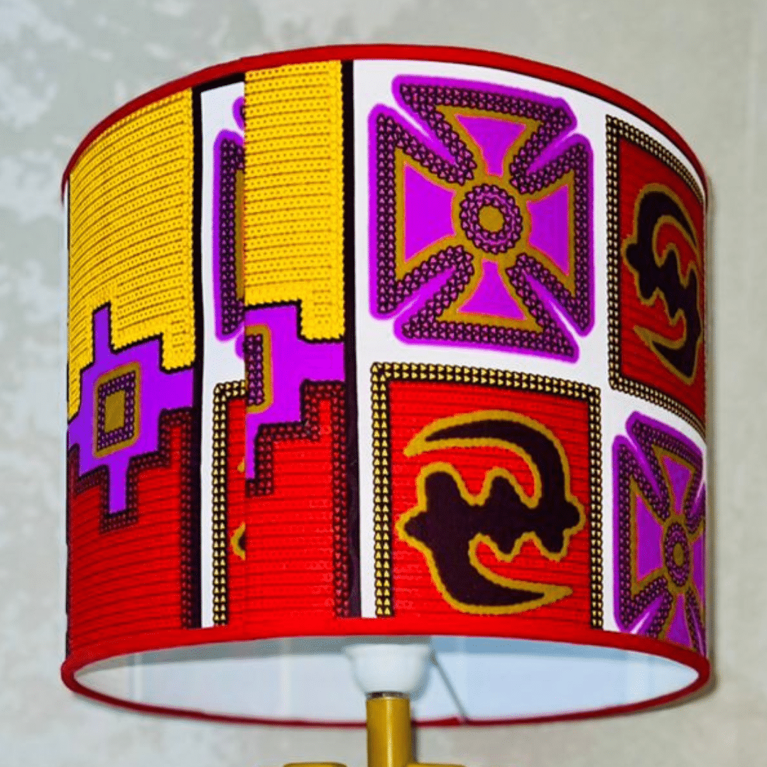 Orlena lampshade – African wax and ceramic (80 × 29 cm)
