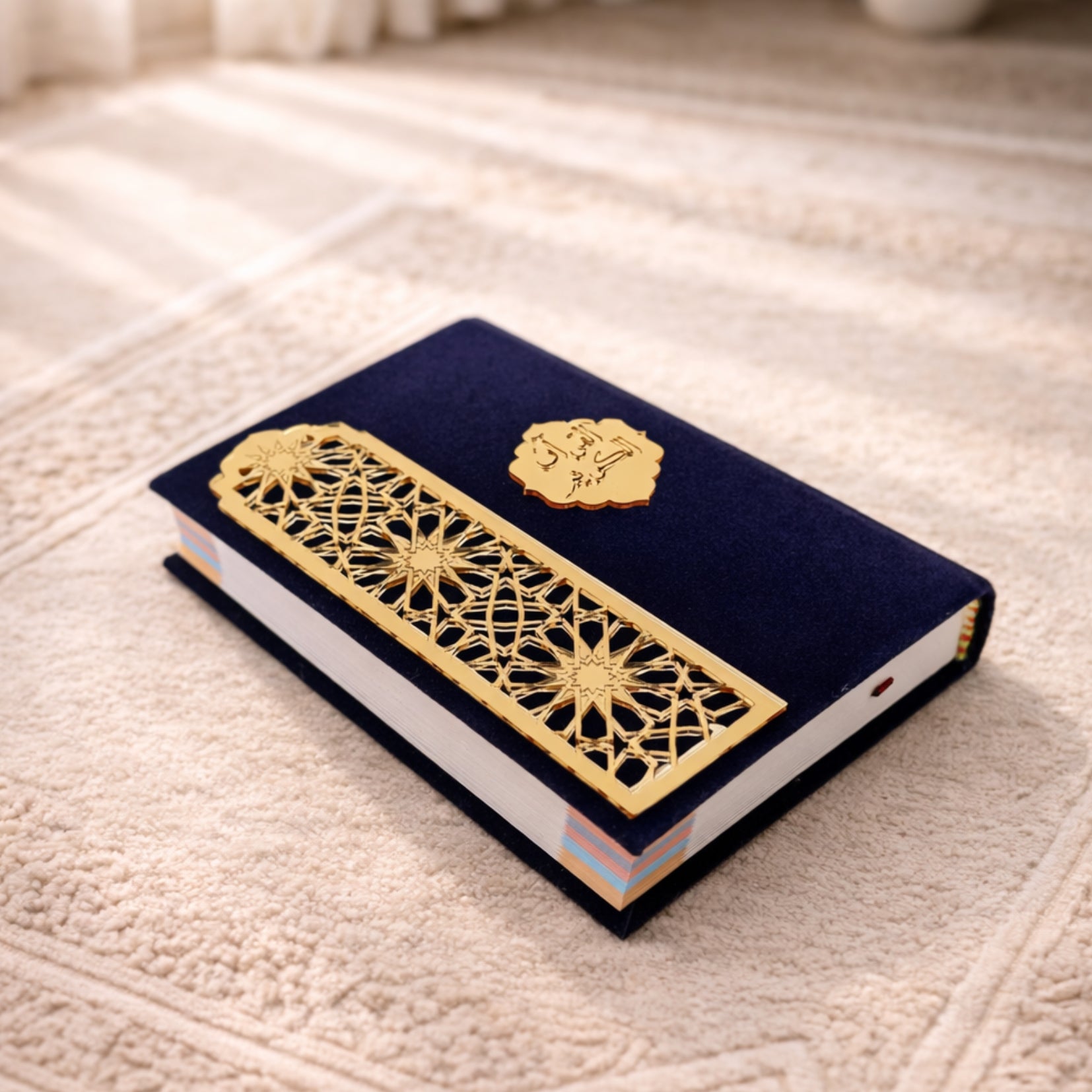 Coffret Coran bleu avec marque-page à l’ambre et chechia