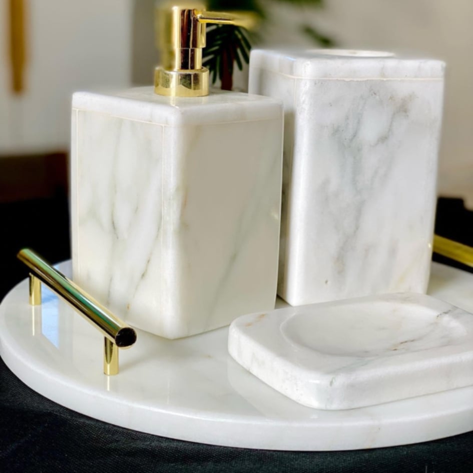 White marble bathroom set – 4 handcrafted pieces
