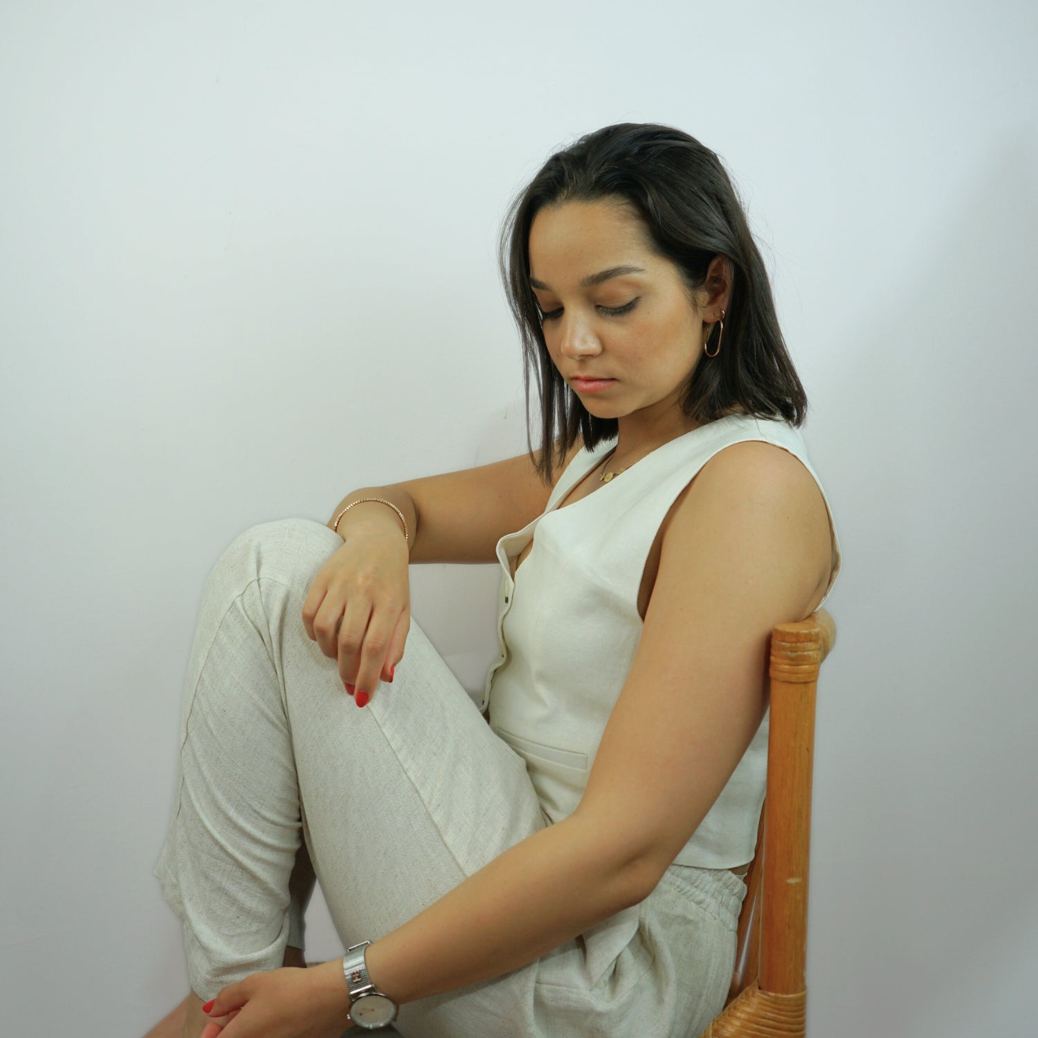 Pantalon Beige en Lin Style Loose