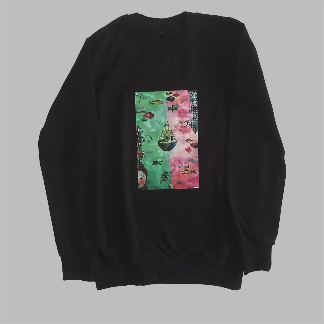 Unisex black sweatshirt inspired by the work “Aquarium” (Size M)