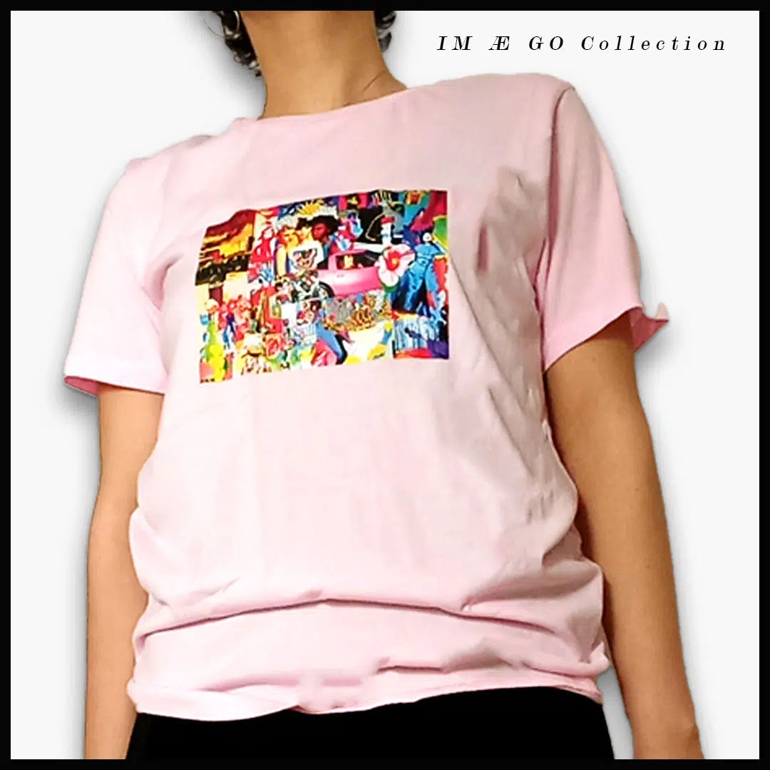 T-shirt rose unisexe inspiré de l’Œuvre “Wall Sreet Art” (Taille M)