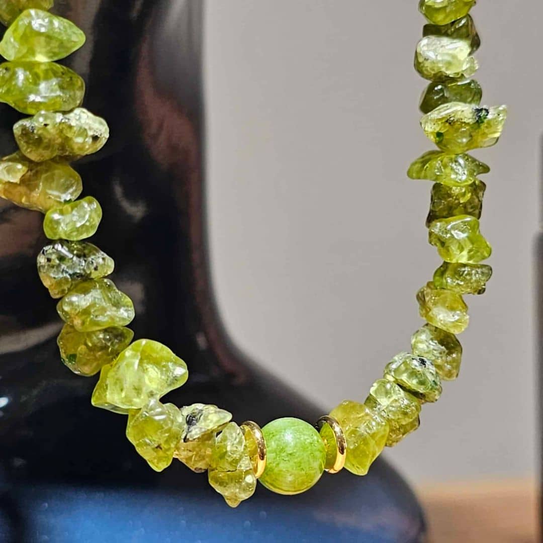 Collier Péridot | Fermeture avec extension en acier inoxydable (40 cm)