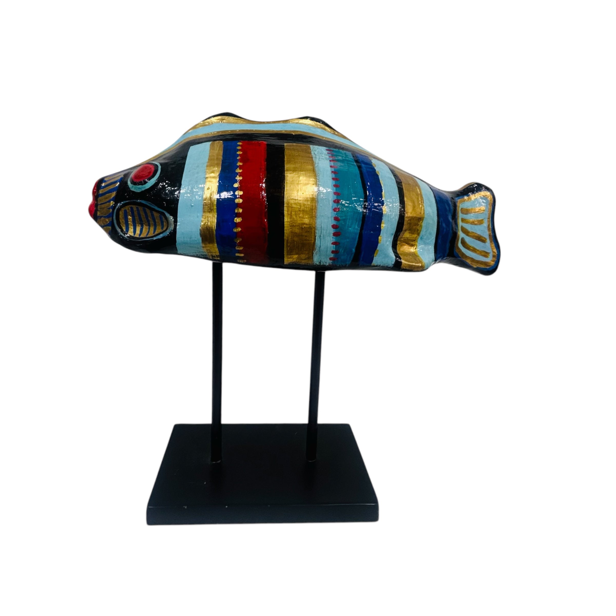 Sculpture poisson coloré en poterie de Sejnane & résine