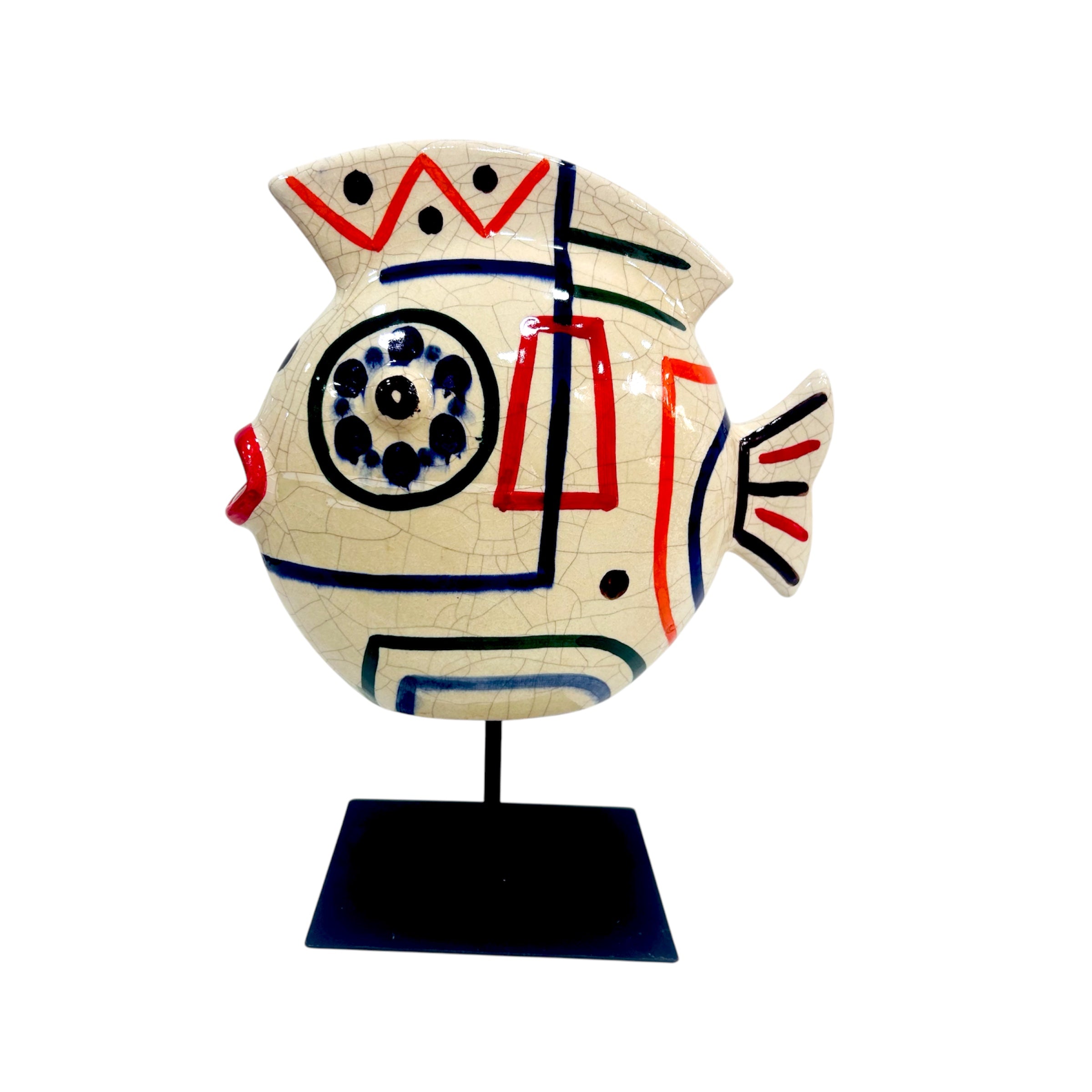 Sculpture poisson en céramique motif graphique