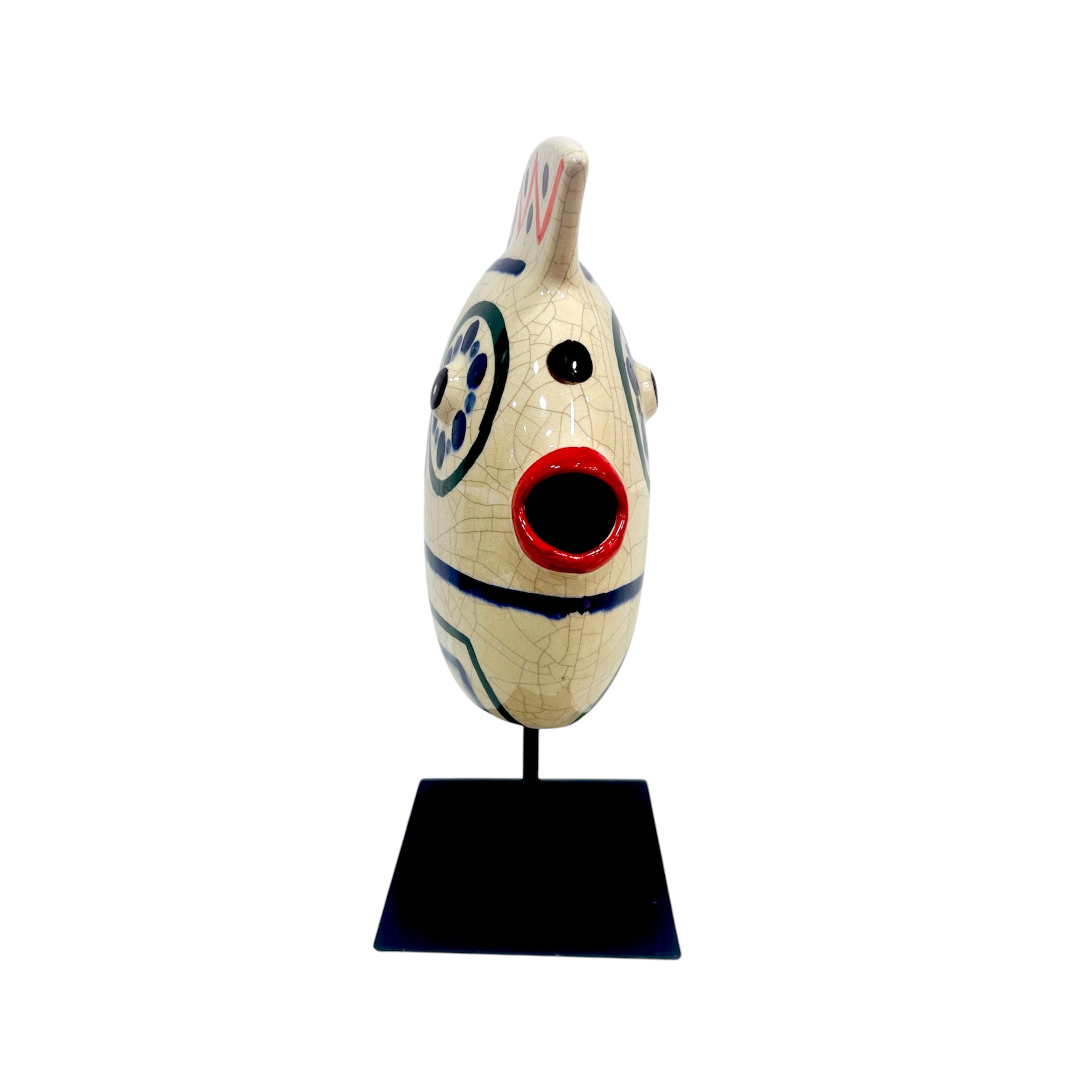 Sculpture poisson en céramique motif graphique