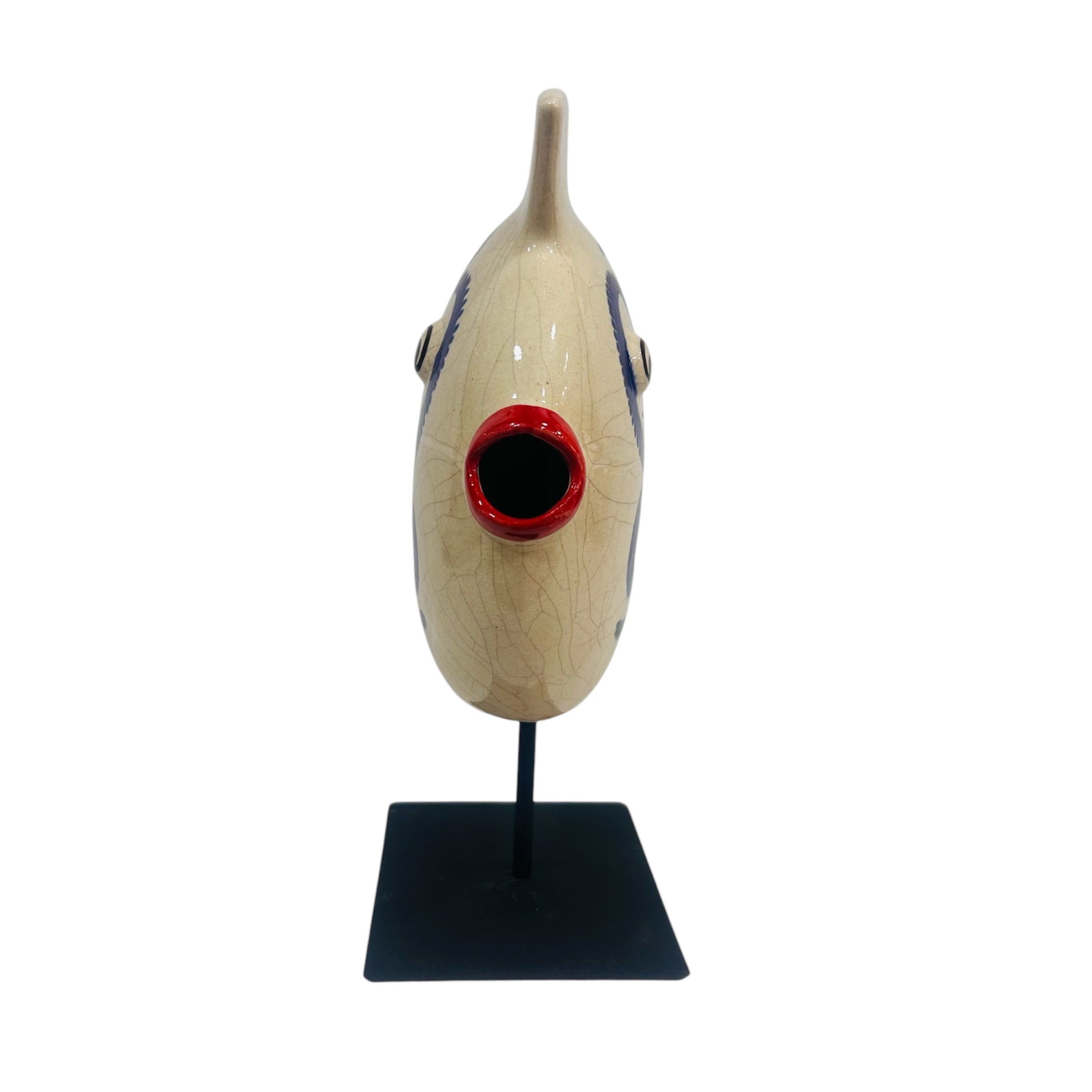 Sculpture poisson en céramique avec motif poulpe