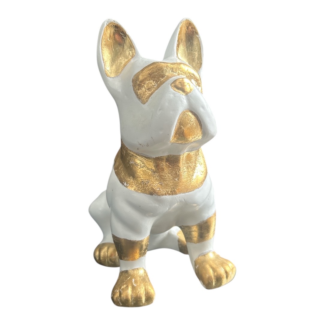 Statue décorative Bouledogue chic blanc & feuille d'or H 25 cm