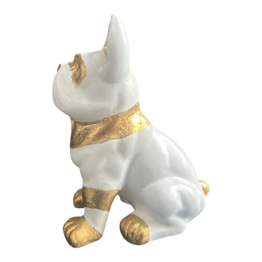 Statue décorative Bouledogue chic blanc & feuille d'or H 25 cm