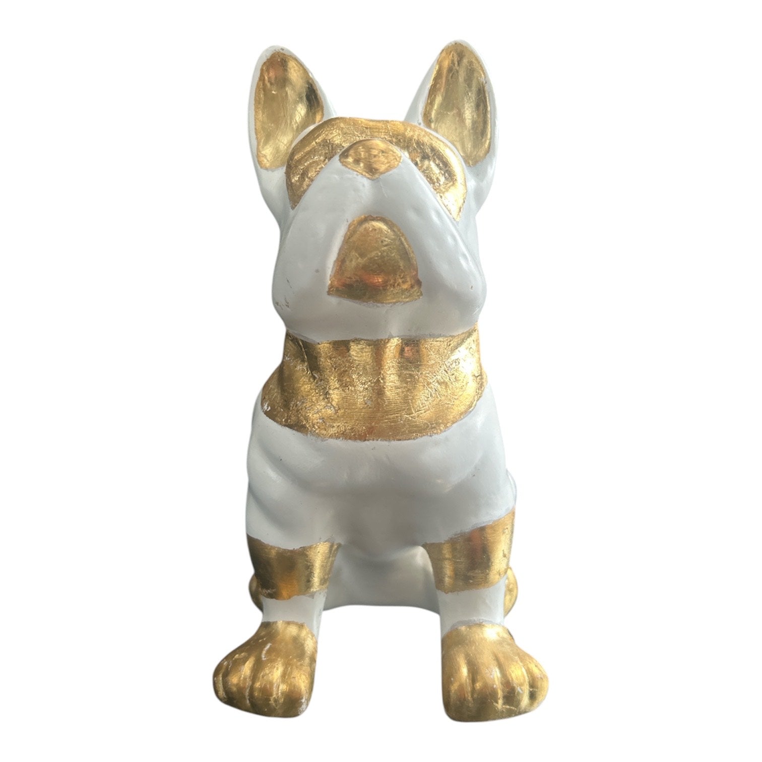 Statue décorative Bouledogue chic blanc & feuille d'or H 25 cm