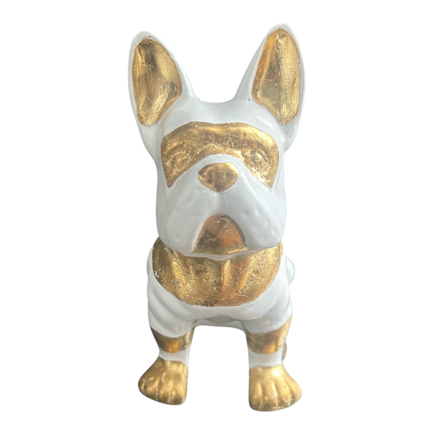 Statue décorative Bouledogue chic blanc & feuille d'or H 25 cm