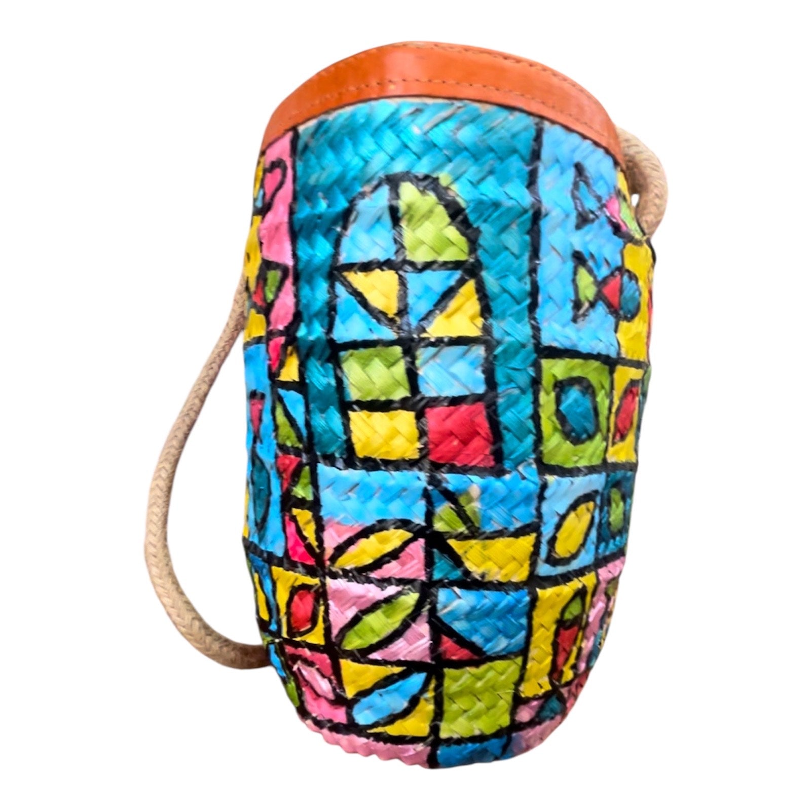 Sac couffin coloré avec anses en cuir orange