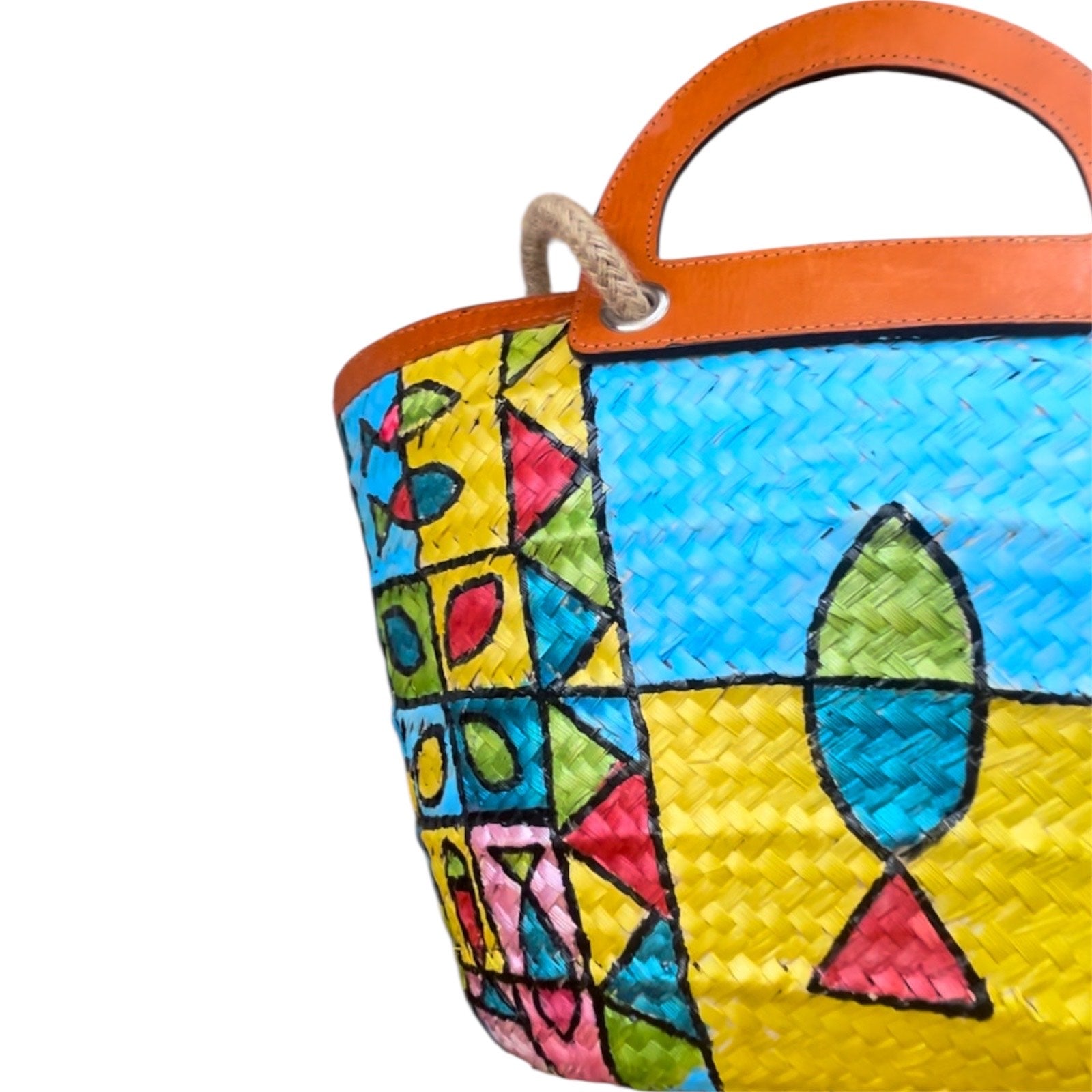 Sac couffin coloré avec anses en cuir orange
