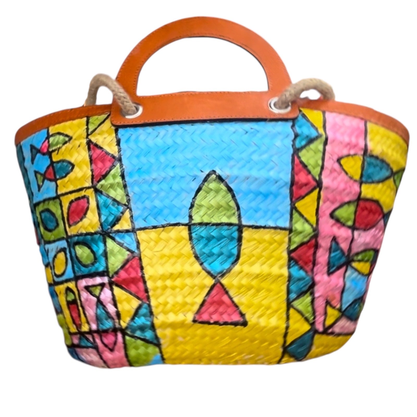 Sac couffin coloré avec anses en cuir orange