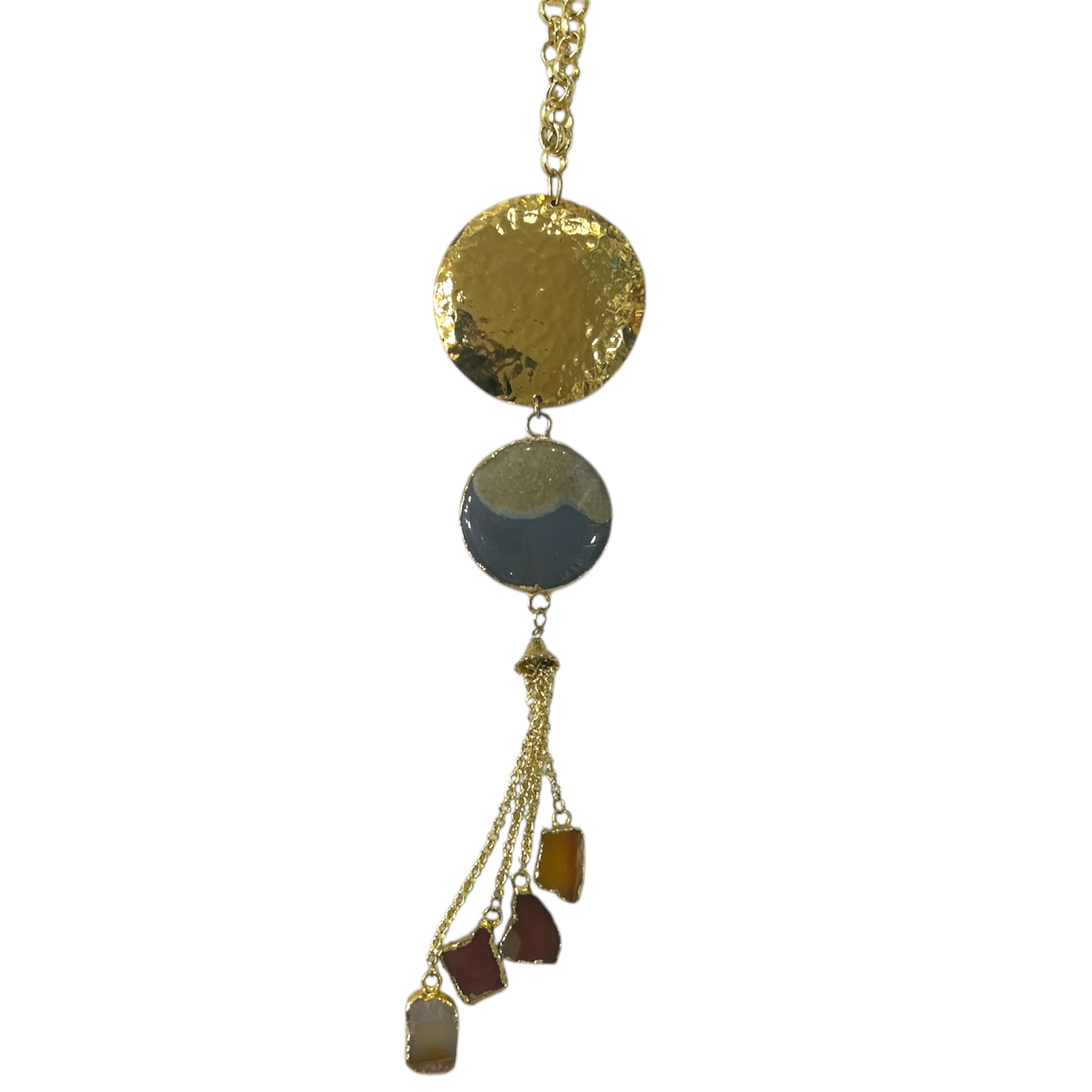 Collier Médaillons Dorés & Pierres Semi-Précieuses – Pièce Artisanale Unique