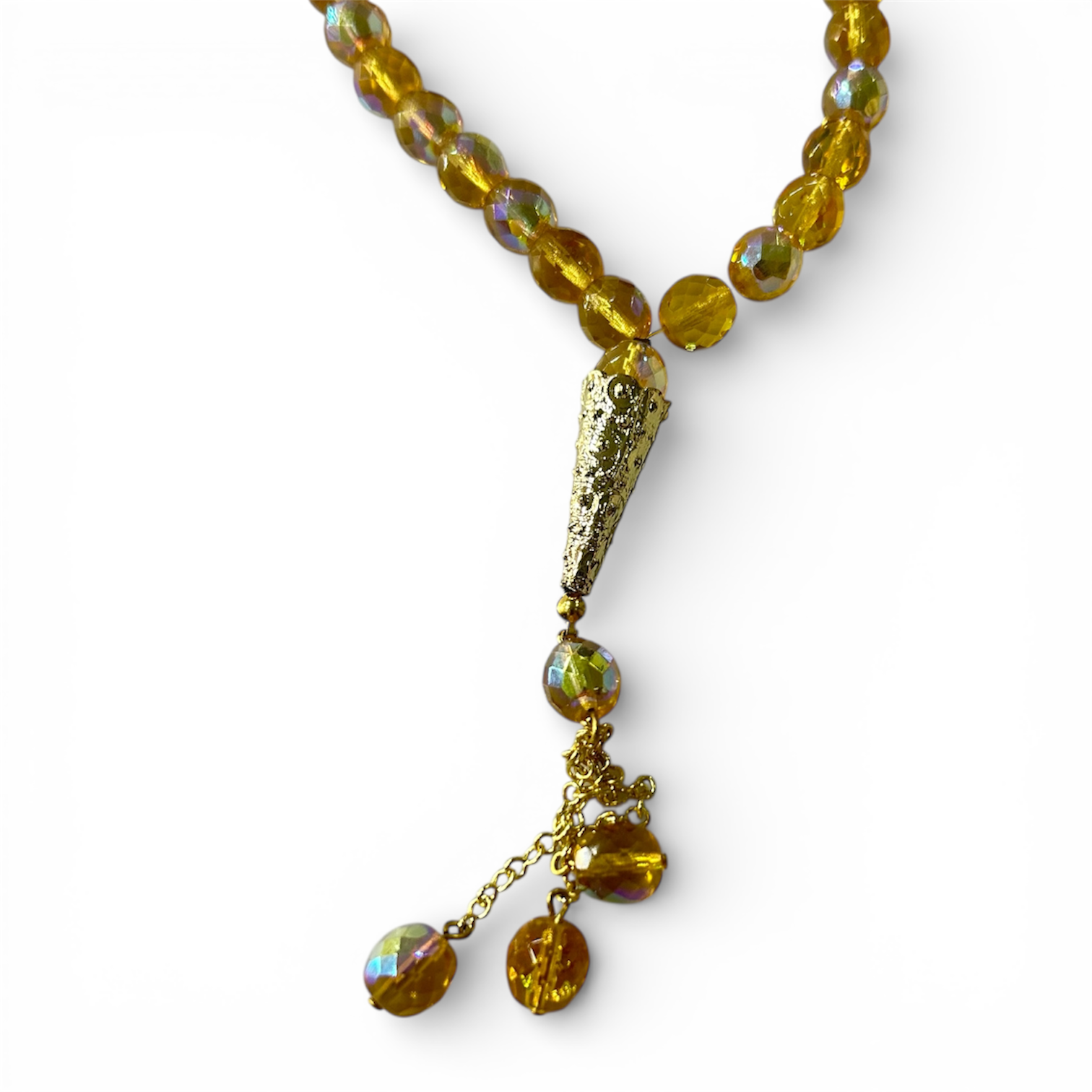 Chapelet raffiné en cristal de bohème jaune