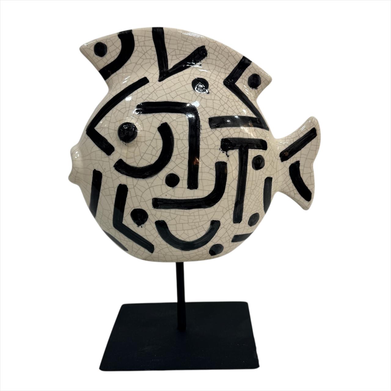 Sculpture poisson "ARTY" en céramique sur socle métallique