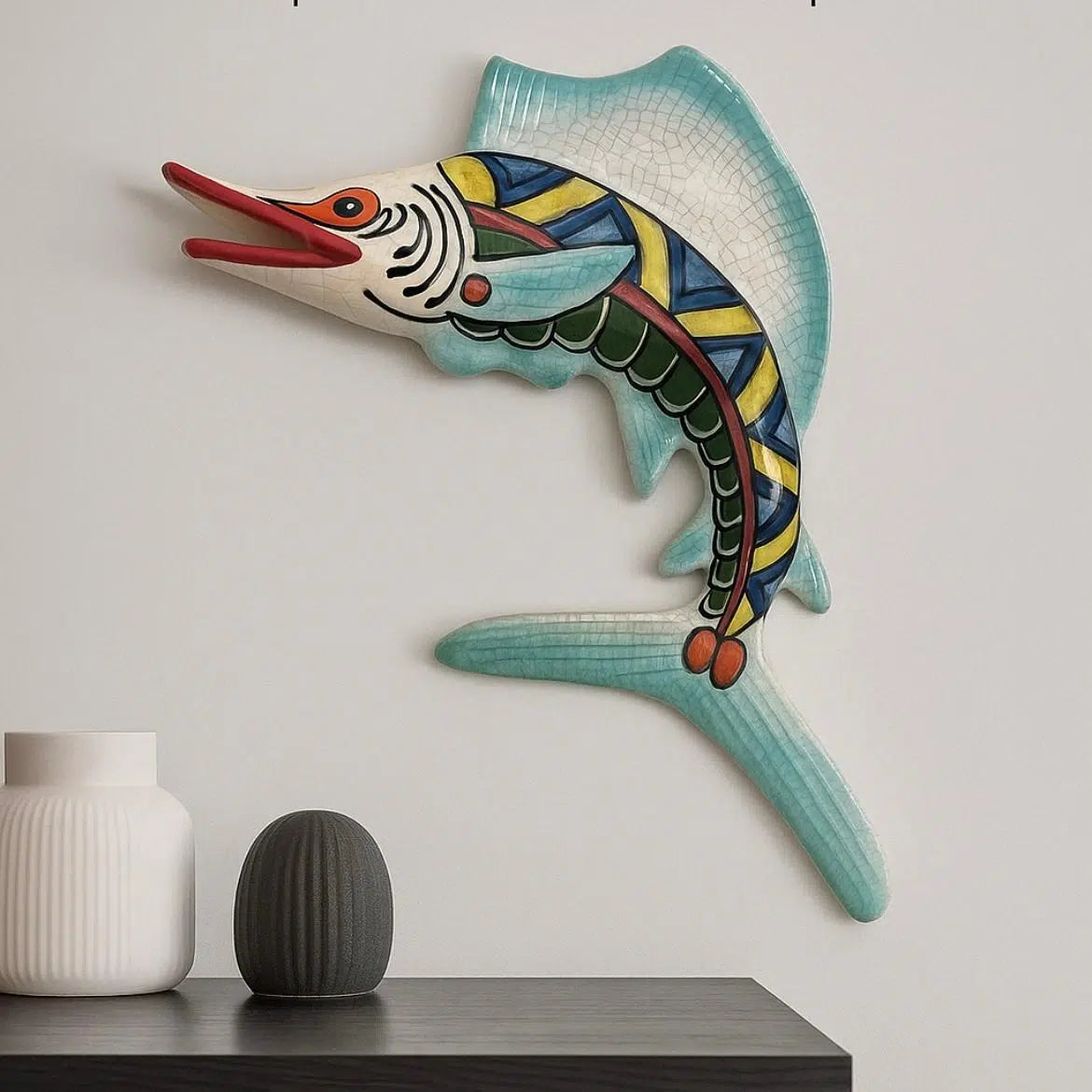 Poisson mural en céramique artisanale H30 × L30 cm
