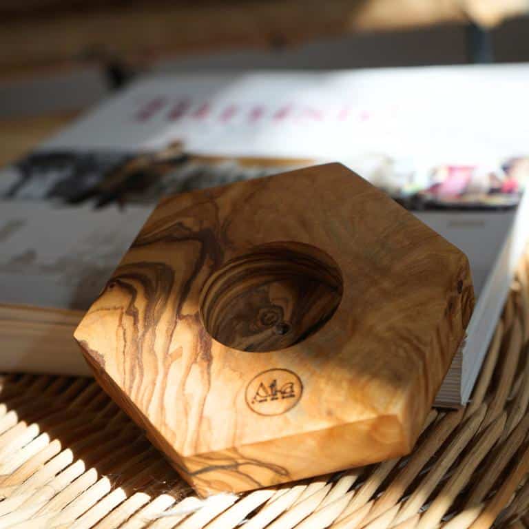 Porte-bougie hexagonal en bois d'olivier naturel, artisanal