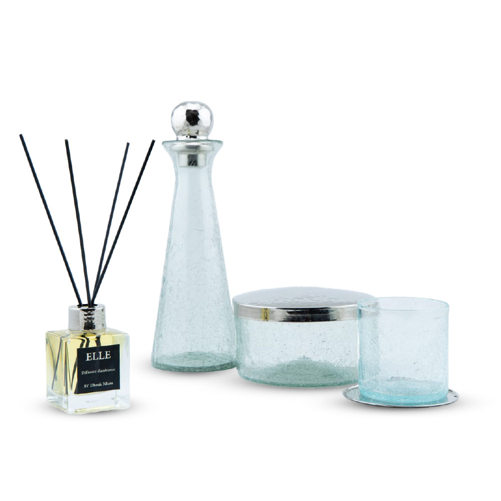 Prestige Carafe en cuivre, tasse & sous-tasse en cuivre, boîte Kufia en verre & diffuseur parfumé