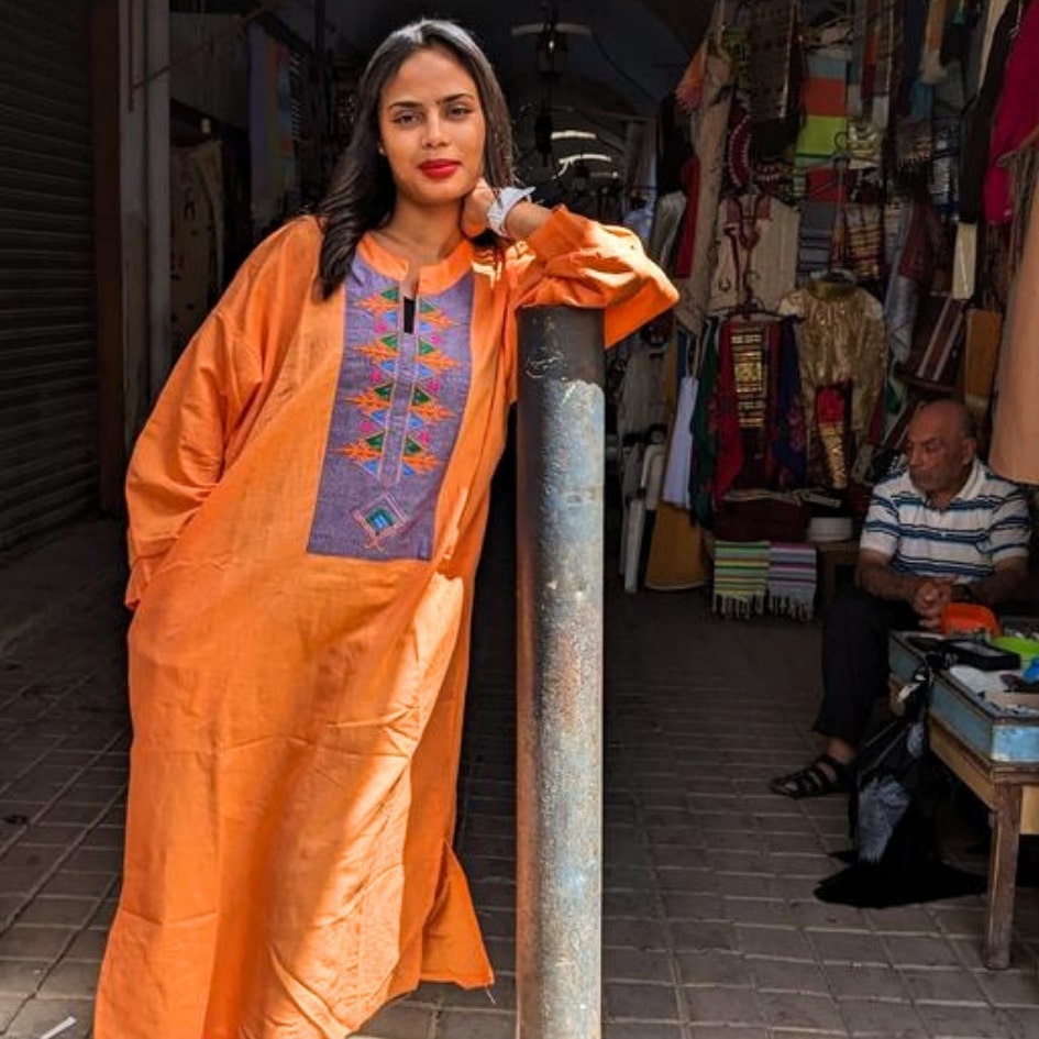 Robe longue Orangé Jebba Tunisienne - artisanat Tunisien fait main | ILEYCOM