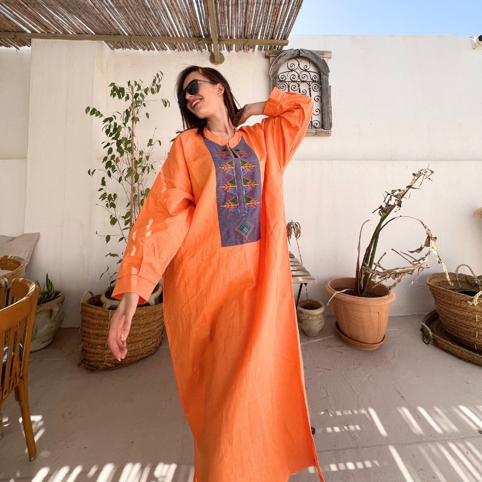 Robe longue Orangé Jebba Tunisienne - artisanat Tunisien fait main | ILEYCOM