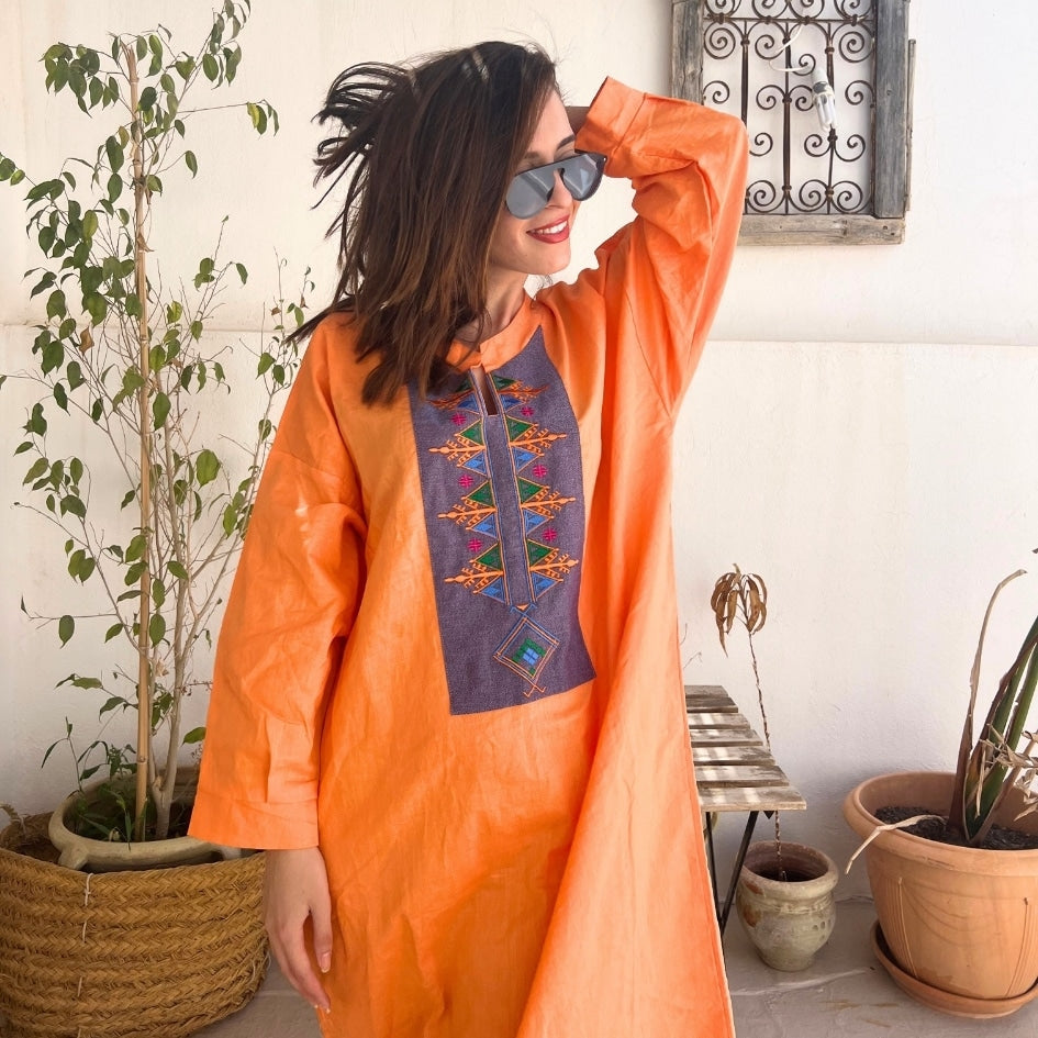 Robe longue Orangé Jebba Tunisienne - artisanat Tunisien fait main | ILEYCOM