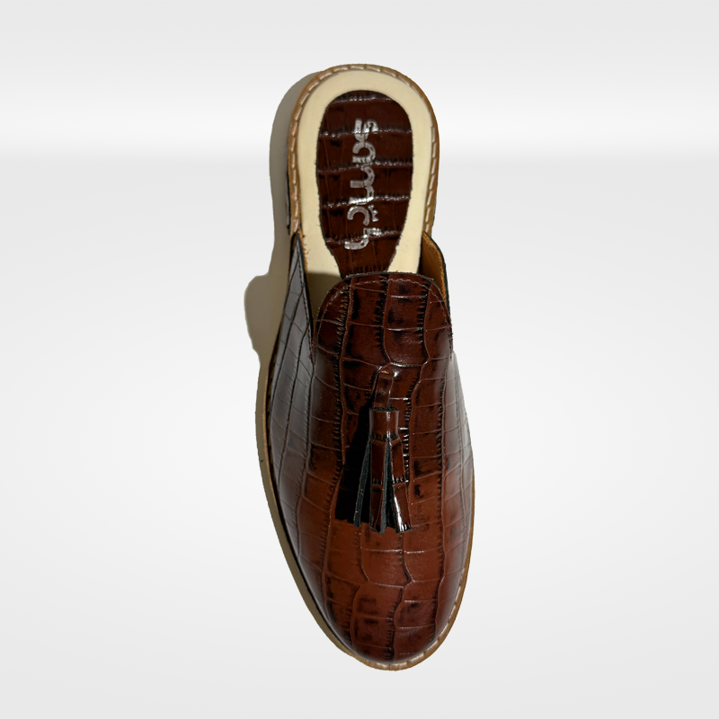 Babouche cuir "SOMBEK" en croco marron foncé - Élégance éco-responsable