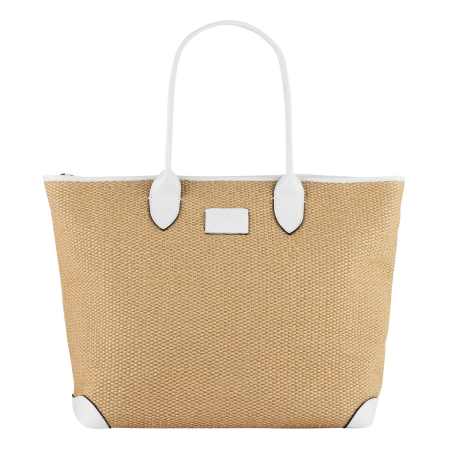 Sac à main en osier et cuir véritable disponible en beigne, noir et blanc (30x40x13 cm)