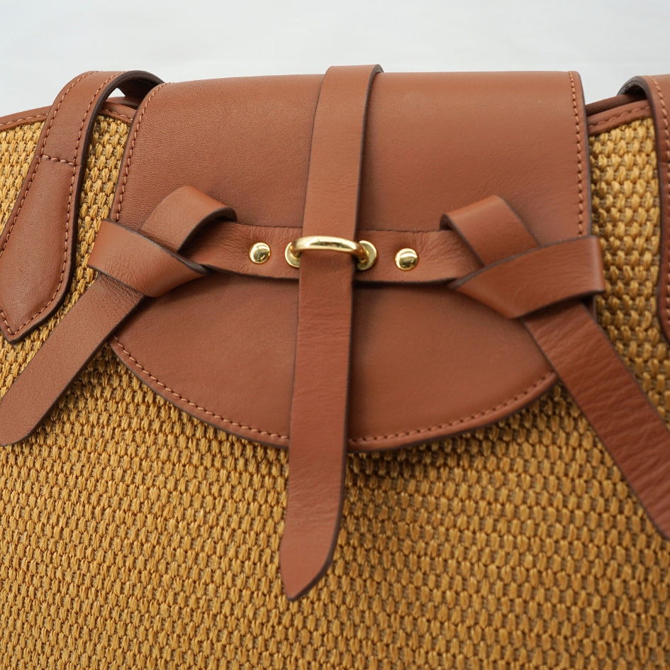 Sac cabas Cavaliero en fibres naturelles cuir marron