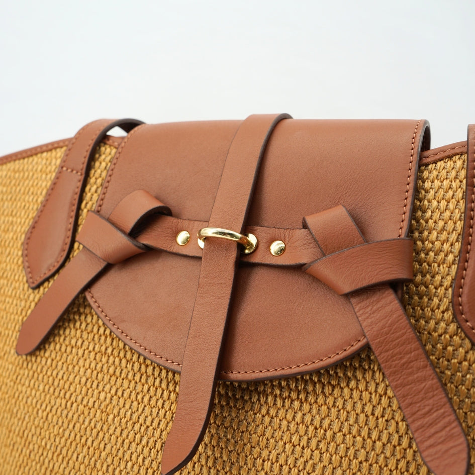 Sac cabas Cavaliero en fibres naturelles cuir marron