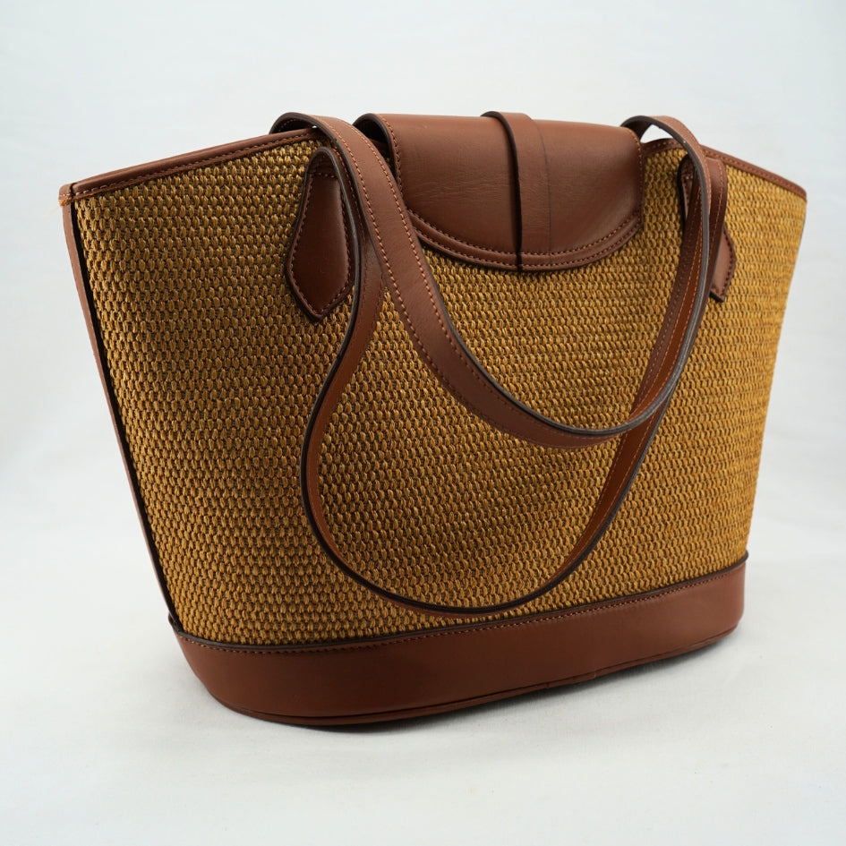 Sac cabas Cavaliero en fibres naturelles cuir marron