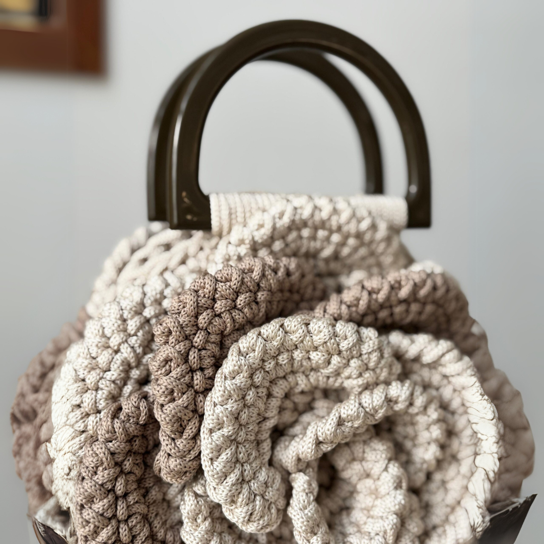 Sac fleur beige en crochet- fait main