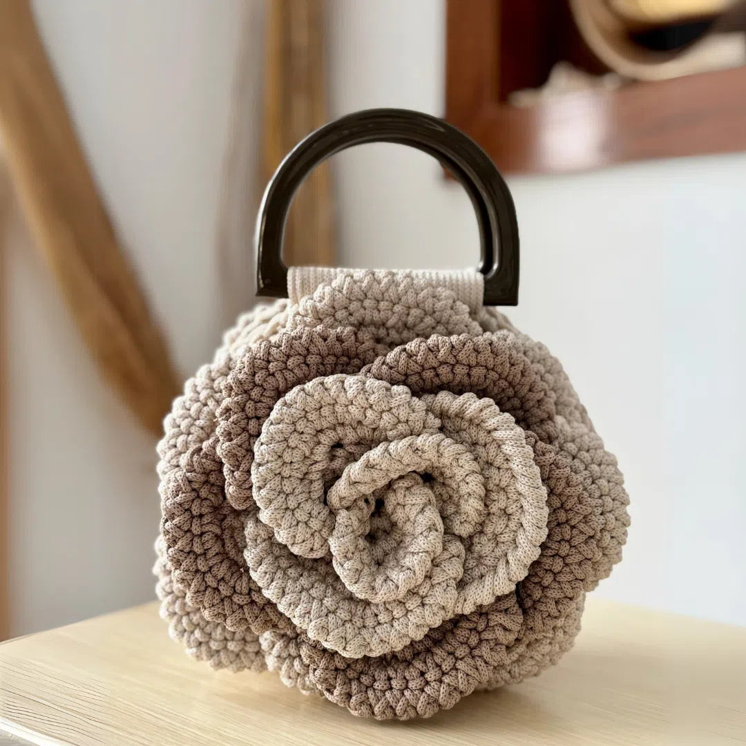 Sac fleur beige en crochet- fait main