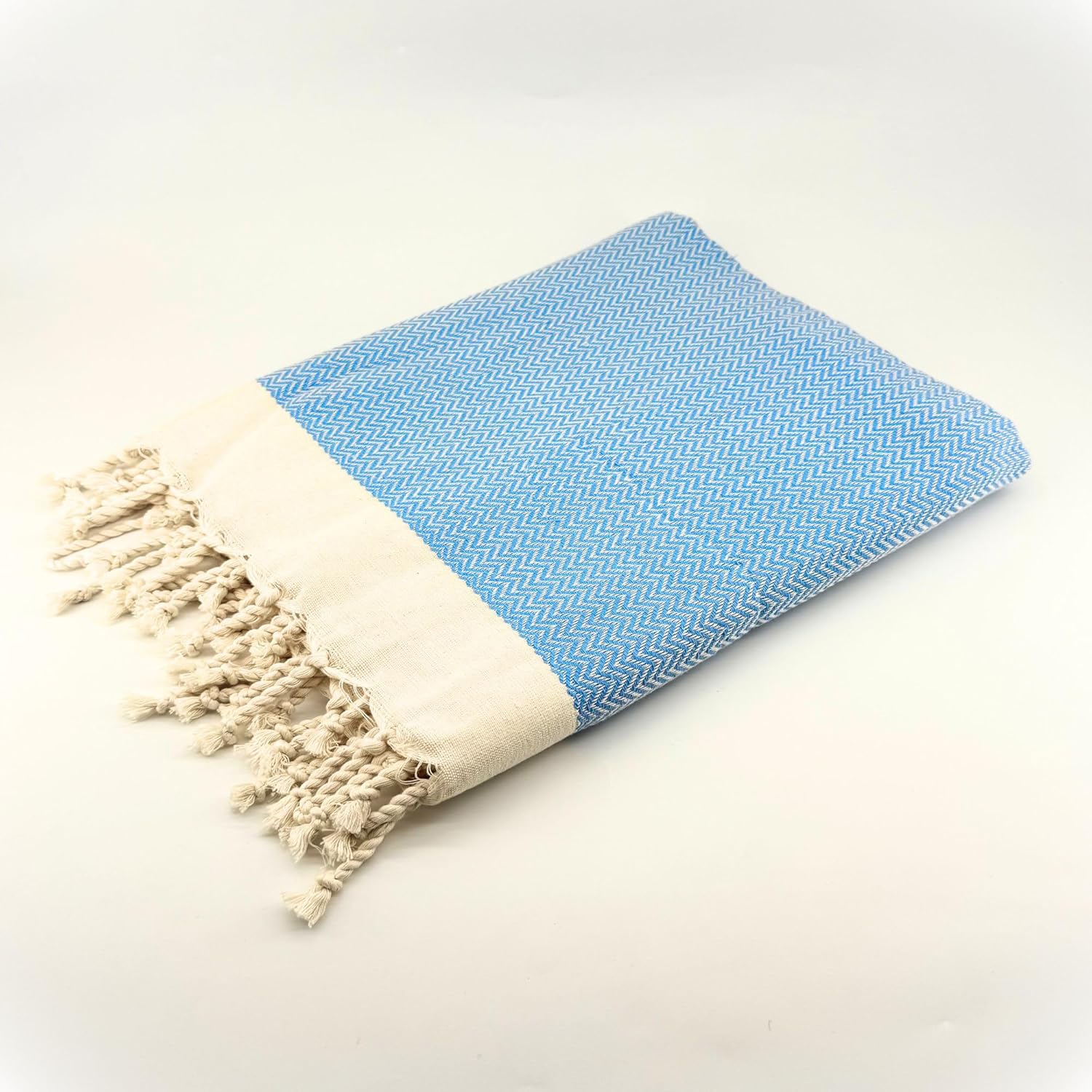 Set de 2 Foutas tunisienne Zigzag 100% coton Bleue & Grège